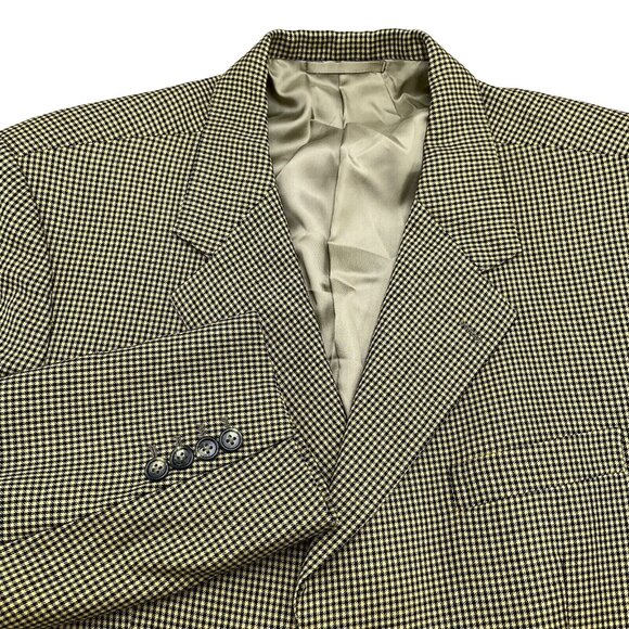Daniel Blazer Men 44‎ Yellow Blue Houndstooth Classic Jacket VTG 80s Hong Kong - Picture 1 of 13